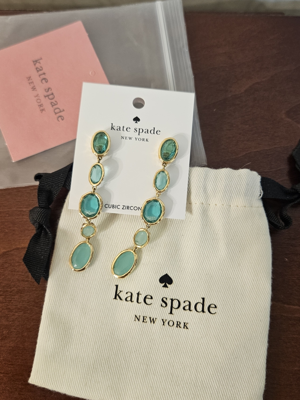 kate spade Gold-Tone Green Teal Multi-Stone Drop Earrings